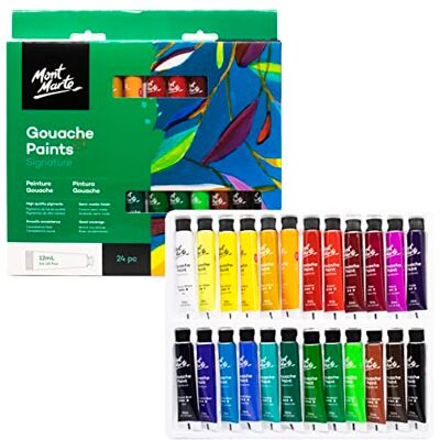 MONT MARTE Guache 24 peças, tubos de 12 ml, ideal para pintar têmpera, cores brilhantes e resistentes à luz com grande opacidade ideal para iniciantes, profissionais e artistas MONT MARTE Guache 24 peças, tubos de 12 ml, ideal para pintar têmpera, cores brilhantes e resistentes à luz com grande opacidade ideal para iniciantes, profissionais e artistas