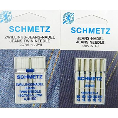 SCHMETZ Variedade de agulhas para jeans ou jeans, agulha dupla, sistema 130/705 H-J SCHMETZ Variedade de agulhas para jeans ou jeans, agulha dupla, sistema 130/705 H-J