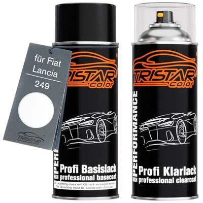 TRISTARcolor Tinta automotiva em spray para Fiat 249 Blanc Banquise verniz Para Fiat / Lancia, Ambientweiss, kit camada de base verniz, aerossóis 400 ml TRISTARcolor Tinta automotiva em spray para Fiat 249 Blanc Banquise verniz Para Fiat / Lancia, Ambientweiss, kit camada de base verniz, aerossóis 400 ml