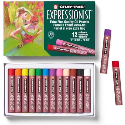 SAKURA Cray-Pas Expressionist Oil Pastel Set 12 cores intensas qualidade fina arte para retratos e paisagens suave e fácil aplicação em papel, tela, madeira, plástico, pedra SAKURA Cray-Pas Expressionist Oil Pastel Set 12 cores intensas qualidade fina arte para retratos e paisagens suave e fácil aplicação em papel, tela, madeira, plástico, pedra
