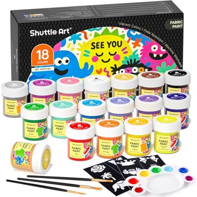 Shuttle Tinta Têxtil Permanente e Lavável, 18 Cores 20ml Tinta para Tecido em Frascos com Pincéis, Paleta, Moldes, Tinta Têxtil Não Tóxica para T-shirt, Sapatos, Jeans, Sacos, DIY Shuttle Tinta Têxtil Permanente e Lavável, 18 Cores 20ml Tinta para Tecido em Frascos com Pincéis, Paleta, Moldes, Tinta Têxtil Não Tóxica para T-shirt, Sapatos, Jeans, Sacos, DIY