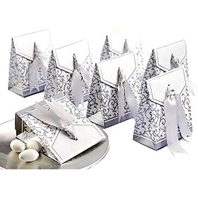 JZK 50 x caixas de presente prateadas pequenas de papel para 25 anos casamento de prata, caixa de confete de doces para festa de 25 anos, aniversário, batizado, formatura, caixa de presentes de Natal JZK 50 x caixas de presente prateadas pequenas de papel para 25 anos casamento de prata, caixa de confete de doces para festa de 25 anos, aniversário, batizado, formatura, caixa de presentes de Natal