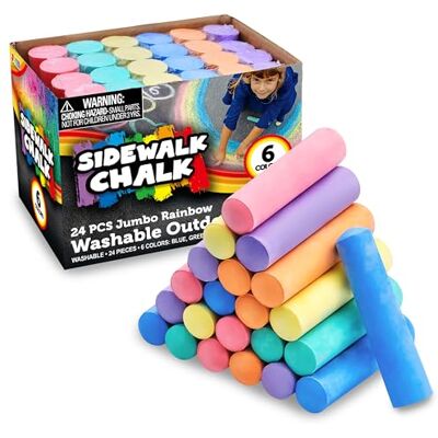 JOYIN Conjunto de 24 giz laváveis para calçada não tóxica para escolas, jogos de arte ao ar livre, pintura em ardósia, quadro e parque infantil JOYIN Conjunto de 24 giz laváveis para calçada não tóxica para escolas, jogos de arte ao ar livre, pintura em ardósia, quadro e parque infantil