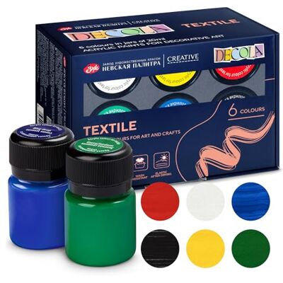 Decola Pintura textil acrílica set, 6x20ml lavable a máquina Pinturas textiles 6x20 ml, permanentes y lavables a máquina, para ropa, bolsos, algodón, vaqueros y moda DIY Decola Pintura textil acrílica set, 6x20ml lavable a máquina Pinturas textiles 6x20 ml, permanentes y lavables a máquina, para ropa, bolsos, algodón, vaqueros y moda DIY