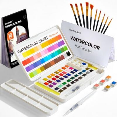 Shuttle Kit aguarelas, 48 cores de aguarela com 10 pincéis pintura 2 pincéis de água e bloco aguarela paleta tabela de cores, conjunto aquarela profissionais para crianças adultos artistas Shuttle Kit aguarelas, 48 cores de aguarela com 10 pincéis pintura 2 pincéis de água e bloco aguarela paleta tabela de cores, conjunto aquarela profissionais para crianças adultos artistas