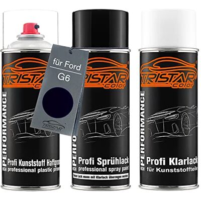 TRISTARcolor Tinta automotiva em spray plástico para Ford G6 Panther Black. Panther Black Perl, conjunto de sprays para para-choques, primário para plástico camada de base verniz TRISTARcolor Tinta automotiva em spray plástico para Ford G6 Panther Black. Panther Black Perl, conjunto de sprays para para-choques, primário para plástico camada de base verniz