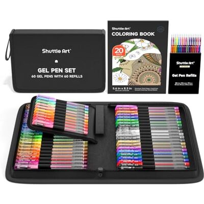 Shuttle Canetas de gel, conjunto de 120 canetas de gel de 60 cores com 60 peças de reposição para colorir adultos desenhar rabiscos artesanato Scrapbooking diário Shuttle Canetas de gel, conjunto de 120 canetas de gel de 60 cores com 60 peças de reposição para colorir adultos desenhar rabiscos artesanato Scrapbooking diário
