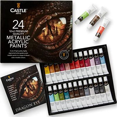 Caixa de pintura acrílica metálica 24 tubos de 12 ml para artistas, iniciantes e artesãos, qualidade brilhante em diferentes superfícies caixa resistente com uma boa Caixa de pintura acrílica metálica 24 tubos de 12 ml para artistas, iniciantes e artesãos, qualidade brilhante em diferentes superfícies caixa resistente com uma boa