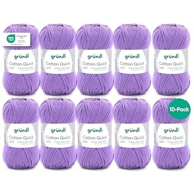 Gründl Cotton Quick Uni, 10 bolas (fio colorido 100 % algodão, certificado OEKO-TEX, 50 g / 125 m, tamanho da agulha: 3-4, 10 × 50 g), lavanda Gründl Cotton Quick Uni, 10 bolas (fio colorido 100 % algodão, certificado OEKO-TEX, 50 g / 125 m, tamanho da agulha: 3-4, 10 × 50 g), lavanda