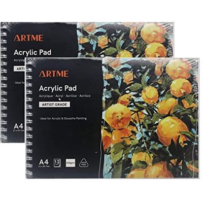 ARTME Papel de acrílico A4 x 12 folhas 400 g extra pesado/prensado a frio/sem ácido meios húmidos e secos bloco de papel acrílico acrílico e guache. (2 peças) ARTME Papel de acrílico A4 x 12 folhas 400 g extra pesado/prensado a frio/sem ácido meios húmidos e secos bloco de papel acrílico acrílico e guache. (2 peças)