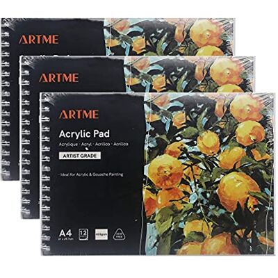 ARTME A4 acrílico papel bloco 3 peças 12 folhas 400 gsm encadernado em ARTME A4 acrílico papel bloco 3 peças 12 folhas 400 gsm encadernado em
