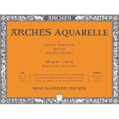 ARCHES Aquarelle 100 % grosso 300 g bloco colado 4 L 31 x 41 20 folhas branco natural ARCHES Aquarelle 100 % grosso 300 g bloco colado 4 L 31 x 41 20 folhas branco natural