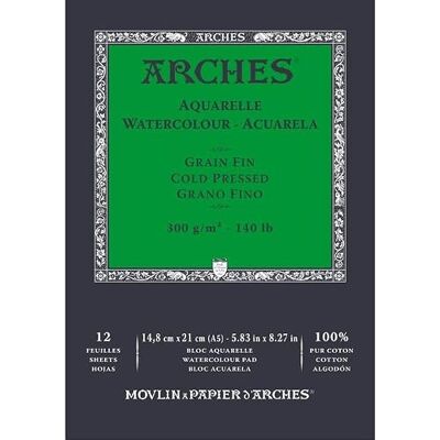 ARCHES Pacote aguarela Bloco Enc 14,8 x 21 12H aguarela 100 % fino 300 g branco Nat ARCHES Pacote aguarela Bloco Enc 14,8 x 21 12H aguarela 100 % fino 300 g branco Nat