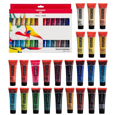 Amsterdam Standard Series Conjunto de pintura acrílica para novatos, conjunto de mistura de cores (24 x 20 ml) cores básicas Amsterdam Standard Series Conjunto de pintura acrílica para novatos, conjunto de mistura de cores (24 x 20 ml) cores básicas