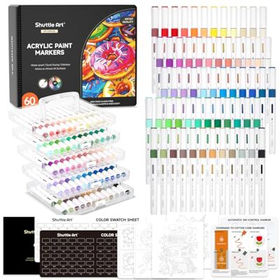 Shuttle Marcadores Acrílicos com Tinta de Controlo Automático, 60 Cores Marcadores Acrílicos Ponta Pincel, Marcadores Acrílicos para Criança Adulto para Pintar Pedras Plástico Vidro DIY con Tinta de Control Automático, Acrylic Markers para Niño Adulto p Shuttle Marcadores Acrílicos com Tinta de Controlo Automático, 60 Cores Marcadores Acrílicos Ponta Pincel, Marcadores Acrílicos para Criança Adulto para Pintar Pedras Plástico Vidro DIY con Tinta de Control Automático, Acrylic Markers para Niño Adulto p