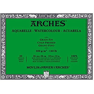 ARCHES bloco de aguarela, 300 g/m², prensado a frio, 26 x 36 cm, madeira, multicolor, 20 ARCHES bloco de aguarela, 300 g/m², prensado a frio, 26 x 36 cm, madeira, multicolor, 20