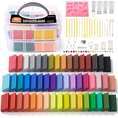 Shuttle Arcilla Polimérica, 50 Colores de Polymer Clay con 19 Útiles e 10 Acessórios, argila infantil anti-aderente e não tóxica, kit de argila para modelar ideal de bricolage para crianças e Shuttle Arcilla Polimérica, 50 Colores de Polymer Clay con 19 Útiles e 10 Acessórios, argila infantil anti-aderente e não tóxica, kit de argila para modelar ideal de bricolage para crianças e