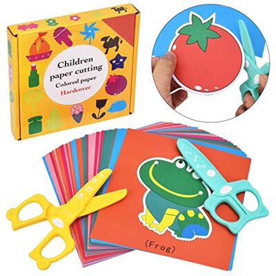 DealKits Conjunto de corte para crianças 2 tesouras de segurança 48 folhas atividades divertidas para pré-escolar e creche DIY DealKits Conjunto de corte para crianças 2 tesouras de segurança 48 folhas atividades divertidas para pré-escolar e creche DIY