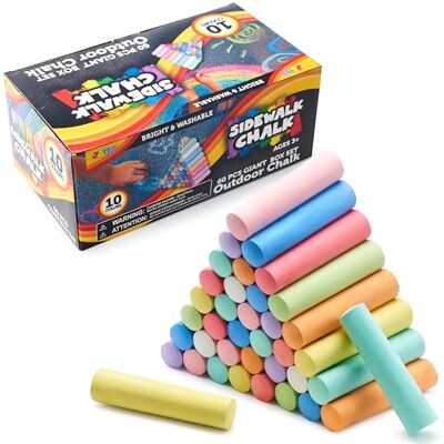 JOYIN 60 giz gigantes laváveis não tóxicas para exteriores (10 cores) para pintar quadros, jogos artísticos e brinquedos de parque infantil JOYIN 60 giz gigantes laváveis não tóxicas para exteriores (10 cores) para pintar quadros, jogos artísticos e brinquedos de parque infantil