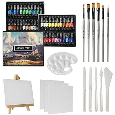 GC QUILL 48 cores tinta acrílica 12 ml x 48 tubos com 6 pincéis de pintura, facas de paleta, tela, cavalete, para pintura de artista em madeira, cerâmica, tecido GC QUILL 48 cores tinta acrílica 12 ml x 48 tubos com 6 pincéis de pintura, facas de paleta, tela, cavalete, para pintura de artista em madeira, cerâmica, tecido