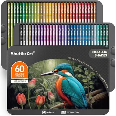 Shuttle 60 lápis de cores metálicas, tons brilhantes Lápis de cores suaves em caixa de presente para crianças adultos iniciantes artistas desenhar colorir esboço Shuttle 60 lápis de cores metálicas, tons brilhantes Lápis de cores suaves em caixa de presente para crianças adultos iniciantes artistas desenhar colorir esboço
