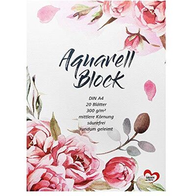 Ideen mit Herz Bloco de aguarela, papel de aguarela, bloco de desenho, bloco de pintura, 20 folhas, papel grosso, 300 g/m² (DIN A4) Ideen mit Herz Bloco de aguarela, papel de aguarela, bloco de desenho, bloco de pintura, 20 folhas, papel grosso, 300 g/m² (DIN A4)
