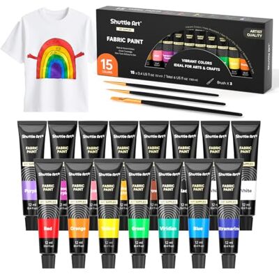 Shuttle Pintura Textil Permanente y Lavable, 15*12ml Tubos con Pinceles Tinta para tecido, paleta, modelos, pintura têxtil não tóxica para T-shirt, sapatos, jeans, bolsas, bricolage Shuttle Pintura Textil Permanente y Lavable, 15*12ml Tubos con Pinceles Tinta para tecido, paleta, modelos, pintura têxtil não tóxica para T-shirt, sapatos, jeans, bolsas, bricolage