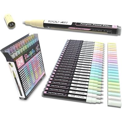 ART Conjunto de 24 canetas de tinta acrílica pastel, série de cores especiais, ponta extra-fina de 0,7 mm para pintar em rocha, vidro, canecas, madeira, metal, tela, base de água não tóxica ART Conjunto de 24 canetas de tinta acrílica pastel, série de cores especiais, ponta extra-fina de 0,7 mm para pintar em rocha, vidro, canecas, madeira, metal, tela, base de água não tóxica