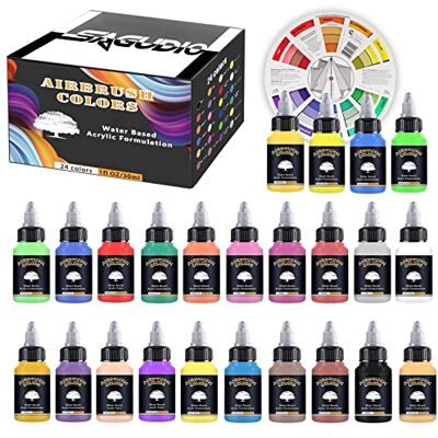 SAGUDIO Tintas acrílicas para aerógrafo de 24 cores (30 ml / 1 ml) conjunto de tinta de pistola de pulverização acrílica Airbrush cores SAGUDIO Tintas acrílicas para aerógrafo de 24 cores (30 ml / 1 ml) conjunto de tinta de pistola de pulverização acrílica Airbrush cores
