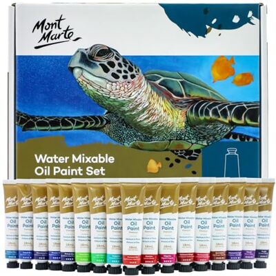 MONT MARTE H2O Conjunto de pintura a óleo misturável com água, 36 peças, tubos de 18 ml, misturável com uma variedade de meios, é facilmente lavado com água. MONT MARTE H2O Conjunto de pintura a óleo misturável com água, 36 peças, tubos de 18 ml, misturável com uma variedade de meios, é facilmente lavado com água.