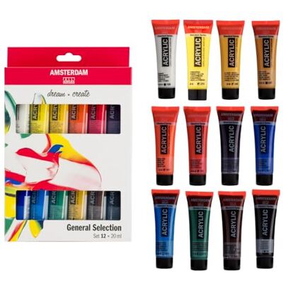 Amsterdam Conjunto de Pintura Acrílica da Série Standard da para Iniciantes Conjunto de Mistura de Cores (12 x 20 ml) Cores Básicas Amsterdam Conjunto de Pintura Acrílica da Série Standard da para Iniciantes Conjunto de Mistura de Cores (12 x 20 ml) Cores Básicas