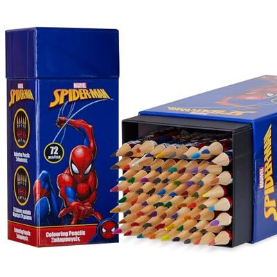 Disney Lápis de cores para crianças, caixa de 72 lápis, suprimentos artísticos, cores sortidas, presentes para crianças (azul-marinho Spiderman) Disney Lápis de cores para crianças, caixa de 72 lápis, suprimentos artísticos, cores sortidas, presentes para crianças (azul-marinho Spiderman)