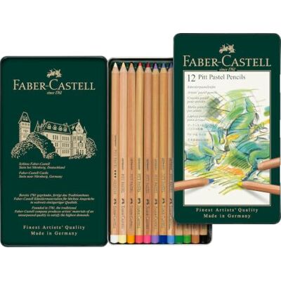Faber-Castell Estojo de metal com 12 lápis de cor Pitt Pastel multicolorido Lápices de tiza pastel con alta pigmentación para dibujos, bocetos y sombreados Faber-Castell Estojo de metal com 12 lápis de cor Pitt Pastel multicolorido Lápices de tiza pastel con alta pigmentación para dibujos, bocetos y sombreados