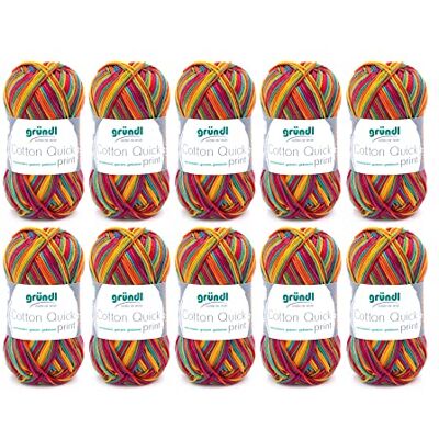 Gründl Cotton Quick Print (fio colorido 100% algodão, com certificação OEKO-TEX, 50 g / 125 m, tamanho da agulha: 3-4, 10 × 50 g), Carneval multicolorido Gründl Cotton Quick Print (fio colorido 100% algodão, com certificação OEKO-TEX, 50 g / 125 m, tamanho da agulha: 3-4, 10 × 50 g), Carneval multicolorido