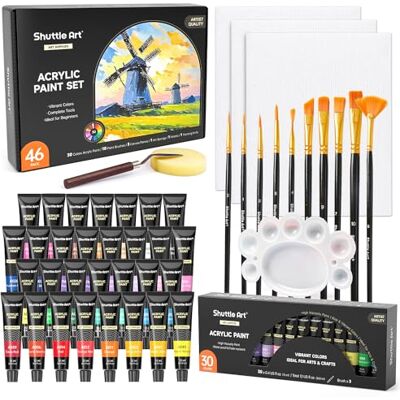 Shuttle 46 peças Kit de pintura acrílica, tubo de 30 cores (12 ml) de acrílicos para pintar inclui 10 pincéis e 3 telas, pigmentos não tóxicos, pintura acrílica artesanato ideal em tela, tecido Acrilicos para Pintar, Pigmentos No Tóxicos, Pintura Acrili Shuttle 46 peças Kit de pintura acrílica, tubo de 30 cores (12 ml) de acrílicos para pintar inclui 10 pincéis e 3 telas, pigmentos não tóxicos, pintura acrílica artesanato ideal em tela, tecido Acrilicos para Pintar, Pigmentos No Tóxicos, Pintura Acrili