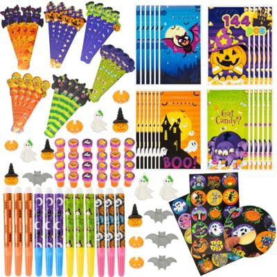 JOYIN 144 peças, 24 unidades, variedade de artigos de papelaria temática de Halloween, inclui lápis, regras, autocolantes, selos e apagadores em presente para crianças truque ou tratamento JOYIN 144 peças, 24 unidades, variedade de artigos de papelaria temática de Halloween, inclui lápis, regras, autocolantes, selos e apagadores em presente para crianças truque ou tratamento