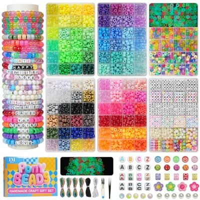 Lynnmos 6 caixas de contas de pónei para fazer pulseiras, 4400 peças, kit de artesanato de 110 cores, inclui contas e letras, presente para meninas de 10 12 anos Lynnmos 6 caixas de contas de pónei para fazer pulseiras, 4400 peças, kit de artesanato de 110 cores, inclui contas e letras, presente para meninas de 10 12 anos