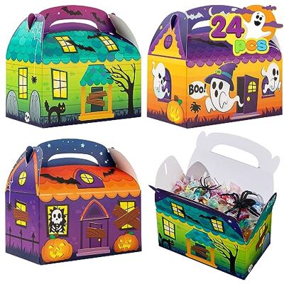 JOYIN 24 unidades caixas 3D caixa de papelão para doces gulosinas de Halloween (15,2 x 15,2 x 8,9 cm) caixas para truque ou tratamento, bolachas, sacos para presentes JOYIN 24 unidades caixas 3D caixa de papelão para doces gulosinas de Halloween (15,2 x 15,2 x 8,9 cm) caixas para truque ou tratamento, bolachas, sacos para presentes