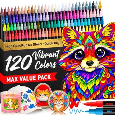 Artistro 120 marcadores de pintura acrílica, canetas de pintura para desenho, pincel pontas finas, para tecido, rocha, vidro, madeira, bricolage, artesanato, tela, artigos de arte e Artistro 120 marcadores de pintura acrílica, canetas de pintura para desenho, pincel pontas finas, para tecido, rocha, vidro, madeira, bricolage, artesanato, tela, artigos de arte e