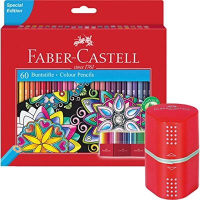 Faber-Castell Lápis de cor "Castell" da , caixa de papelão de 60 lápis, 1 Spitzer + 60 Stifte Faber-Castell Lápis de cor "Castell" da , caixa de papelão de 60 lápis, 1 Spitzer + 60 Stifte