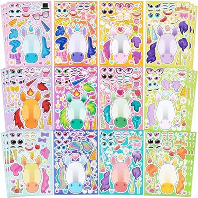JOYIN 36 folhas de autocolantes em forma de rosto, faça o seu próprio unicórnio, misture e combine folhas de autocolantes com animais de fantasia de unicórnio, material para festas infantis, artesanato JOYIN 36 folhas de autocolantes em forma de rosto, faça o seu próprio unicórnio, misture e combine folhas de autocolantes com animais de fantasia de unicórnio, material para festas infantis, artesanato