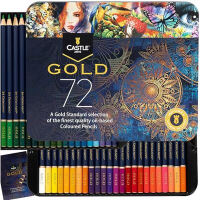 Gold Standard Conjunto de 72 lápis de cores com base de óleo de qualidade que se mantêm mais afiados, mais resistentes contra quebras, para artistas adultos, coloristas, em Gold Standard Conjunto de 72 lápis de cores com base de óleo de qualidade que se mantêm mais afiados, mais resistentes contra quebras, para artistas adultos, coloristas, em