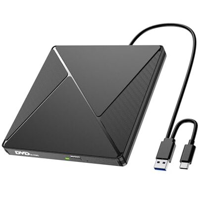 Umaniy Leitor CD DVD externo, gravador de CD DVD unidade externa com USB 3.0 e USB-C, unidades portáteis CD/DVD /-RW/ROM estável para PC/portáteis/Windows 11/10/8/7/XP/Vista/Linux/MacOS Umaniy Leitor CD DVD externo, gravador de CD DVD unidade externa com USB 3.0 e USB-C, unidades portáteis CD/DVD /-RW/ROM estável para PC/portáteis/Windows 11/10/8/7/XP/Vista/Linux/MacOS