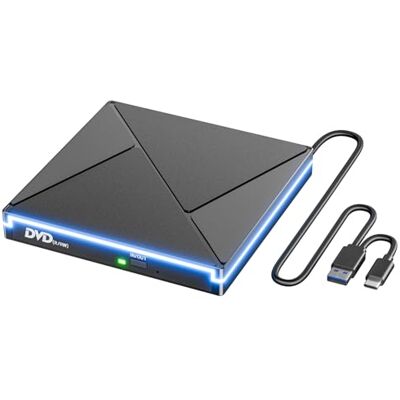 Umaniy Leitor CD DVD externo com RGB, gravador de CD DVD unidade externa com USB 3.0 e USB-C, unidades portáteis CD/DVD/-RW/ROM estável para PC/portáteis/Windows 11/10/8/7/XP/Vista/Linux/MacOS Umaniy Leitor CD DVD externo com RGB, gravador de CD DVD unidade externa com USB 3.0 e USB-C, unidades portáteis CD/DVD/-RW/ROM estável para PC/portáteis/Windows 11/10/8/7/XP/Vista/Linux/MacOS