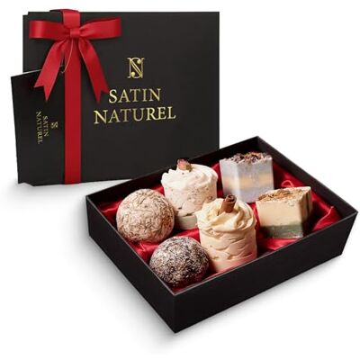 Satin Naturel 6 bombas de banho bio de luxo Set Wellness com bombas de banho veganas, caixa presente de luxo, presente de aniversário para mulher Satin Naturel 6 bombas de banho bio de luxo Set Wellness com bombas de banho veganas, caixa presente de luxo, presente de aniversário para mulher