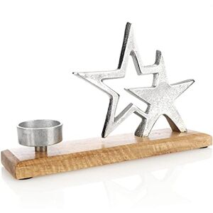 com-four Suporte de velas com figura decorativa suporte de velas decorativo em alumínio niquelado com base de madeira de cabo com-four Suporte de velas com figura decorativa suporte de velas decorativo em alumínio niquelado com base de madeira de cabo