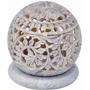Zap Impex ® Tealight escultura de pedra candelabro candelabro com flores esculpidas, figuras decorativas vela lanterna única feita à mão decoração caseira grés 4 polegadas Zap Impex ® Tealight escultura de pedra candelabro candelabro com flores esculpidas, figuras decorativas vela lanterna única feita à mão decoração caseira grés 4 polegadas