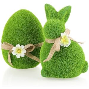com-four ® 2X Figura decorativa coelho da Páscoa e ovo de Páscoa em cerâmica com laços e flores coelhinho e ovo talheres com relva artificial com-four ® 2X Figura decorativa coelho da Páscoa e ovo de Páscoa em cerâmica com laços e flores coelhinho e ovo talheres com relva artificial