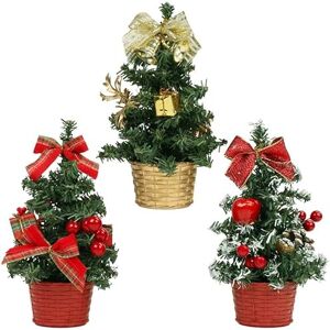 BELLE VOUS Mini árvore de Natal artificial de mesa com luzes LED (embalagem de 3) – 20 cm decoração de Natal com bagas, ananás de pinheiro e laços, ornamentos natalícios de mesa para casa, sala de BELLE VOUS Mini árvore de Natal artificial de mesa com luzes LED (embalagem de 3) – 20 cm decoração de Natal com bagas, ananás de pinheiro e laços, ornamentos natalícios de mesa para casa, sala de