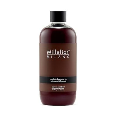 Millefiori Milano Recarga para difusor de varetas, 500 ml, sandal, Bergamota, aroma madeirado, speciado com ergamota, sândalo e lavanda Millefiori Milano Recarga para difusor de varetas, 500 ml, sandal, Bergamota, aroma madeirado, speciado com ergamota, sândalo e lavanda